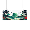 Tropical Beach Poster — Retro Green Moon Coastal Wall Art (Matte Horizontal)