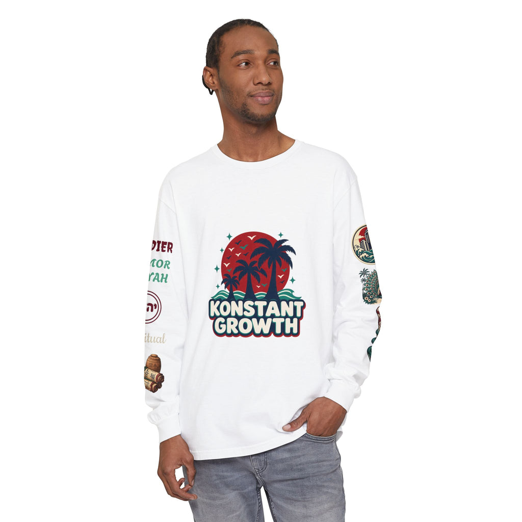 Long Sleeve Tee — "Konstant Growth" Spiritual Palm & Burning Bush Graphic