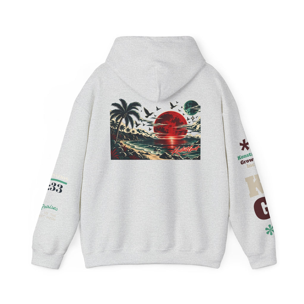 Focused Hoodie — Retro Sunset Palm Beach Graphic Hooded Sweatshirt
