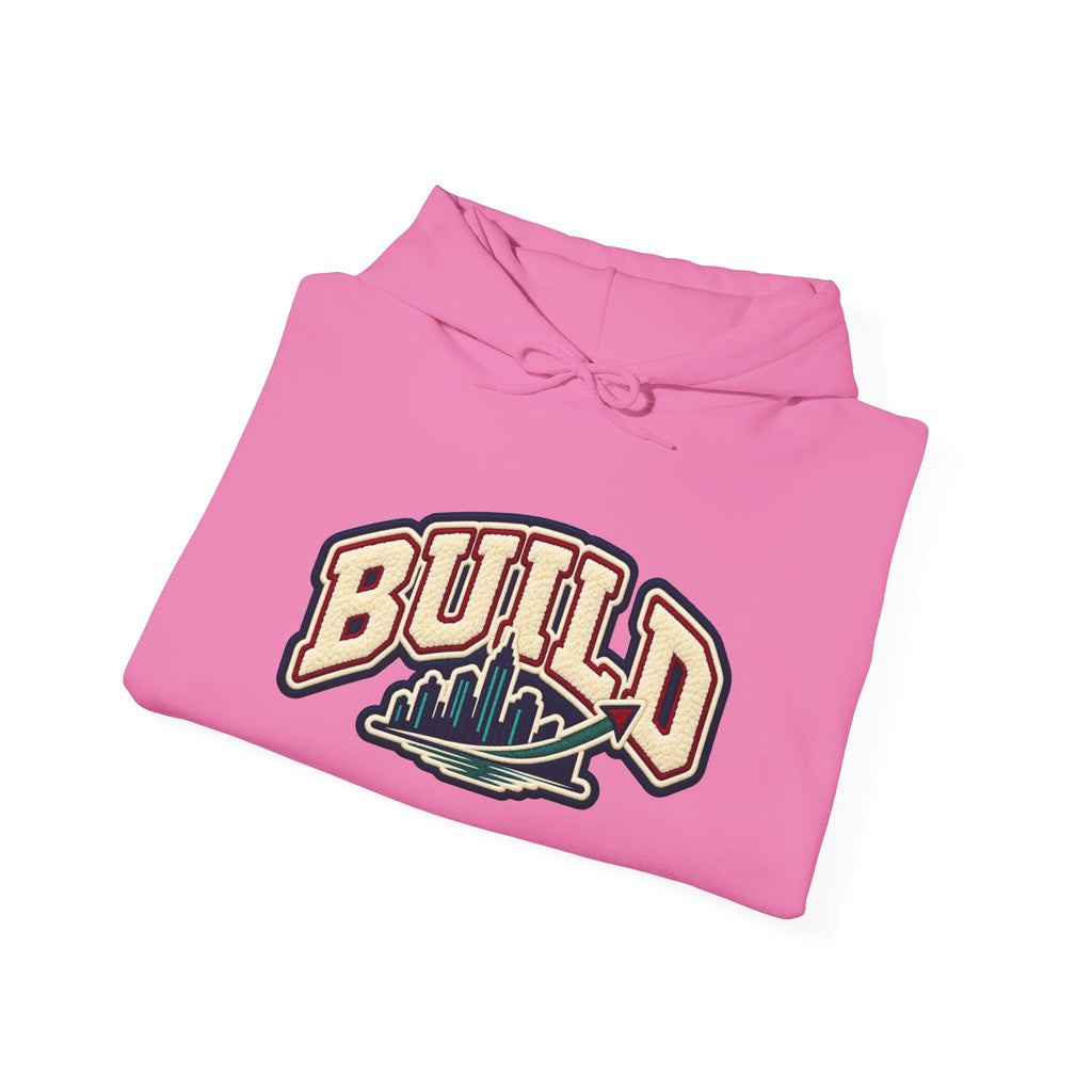 Build Cityscape Hoodie — Vintage Surf-Inspired 'BUILD' Graphic Pullover
