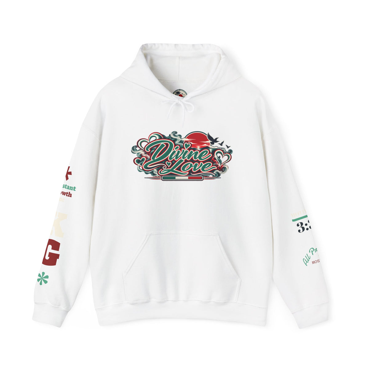 Divine Love Graphic Hoodie — Vintage Bird & Floral Artwork Printify