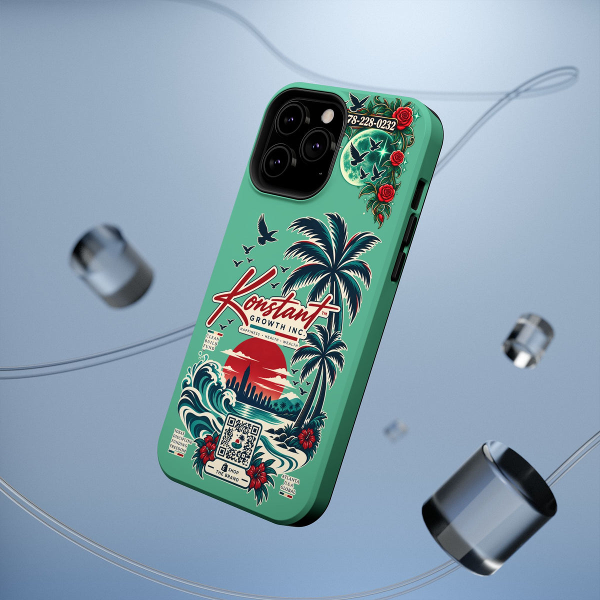 Tropical Palm Impact Phone Case — "Konstant Growth Inc." Retro Sunset Floral Design