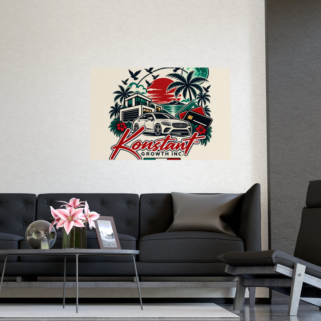Konstant Growth Vintage Car & Palm Poster — Matte Wall Art (Happiness • Health • Wealth)