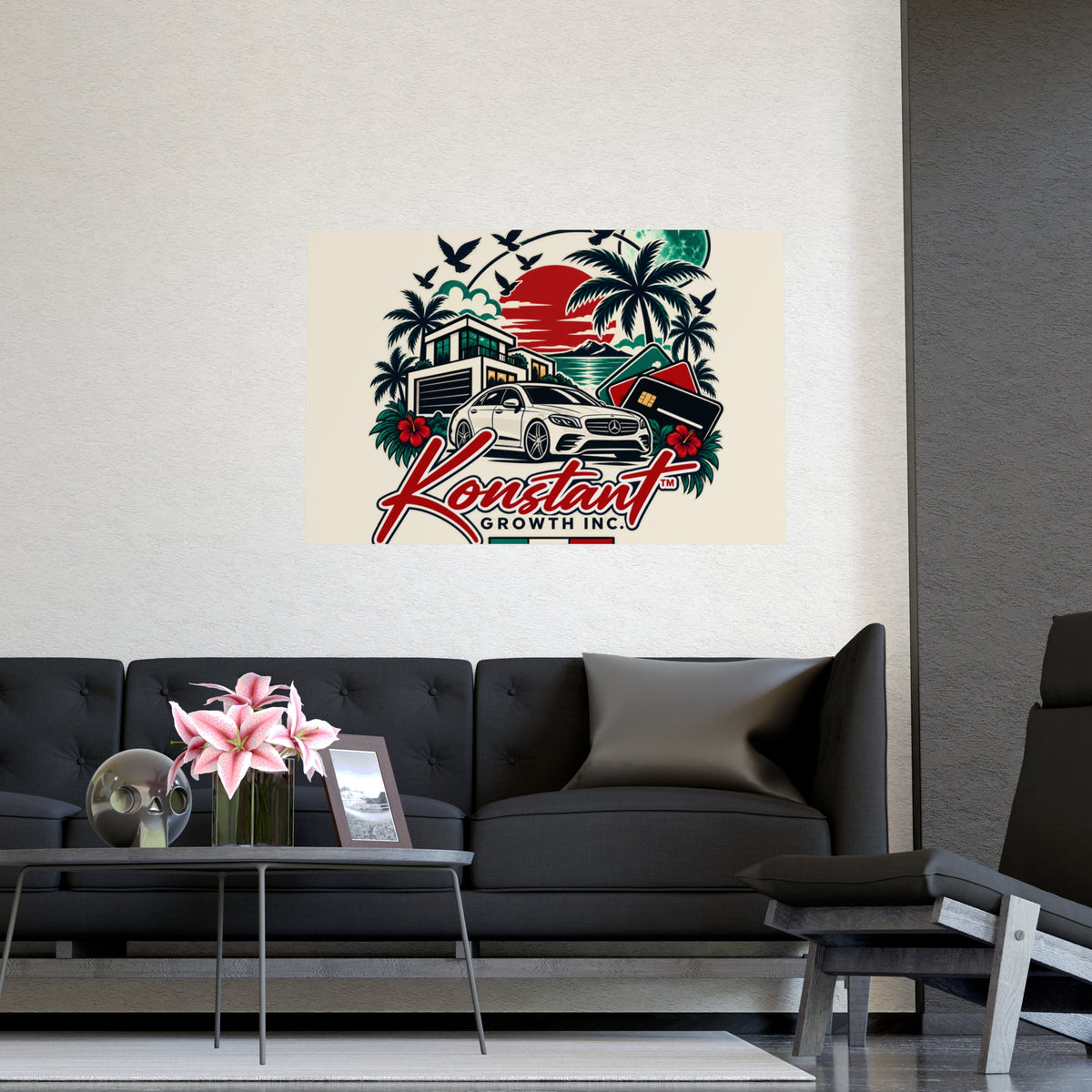 Konstant Growth Vintage Car & Palm Poster — Matte Wall Art (Happiness • Health • Wealth)