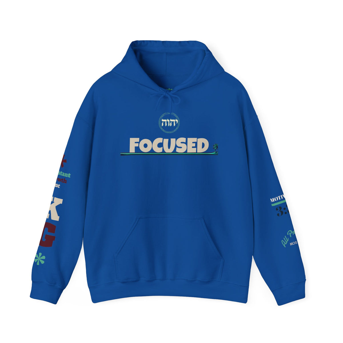 Focused Hoodie — Retro Sunset Palm Beach Graphic Hooded Sweatshirt Printify