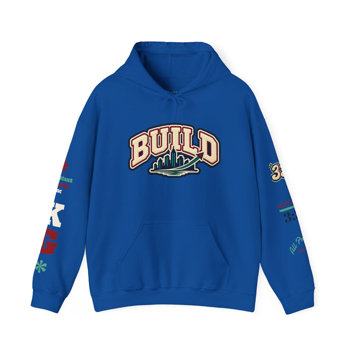 Build Cityscape Hoodie — Vintage Surf-Inspired 'BUILD' Graphic Pullover Printify