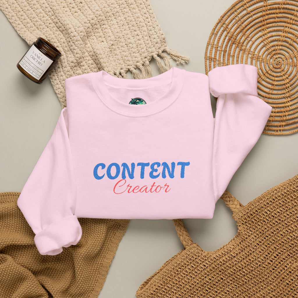 Content Creator Sweatshirt | Embroidered Script Logo, White Crewneck