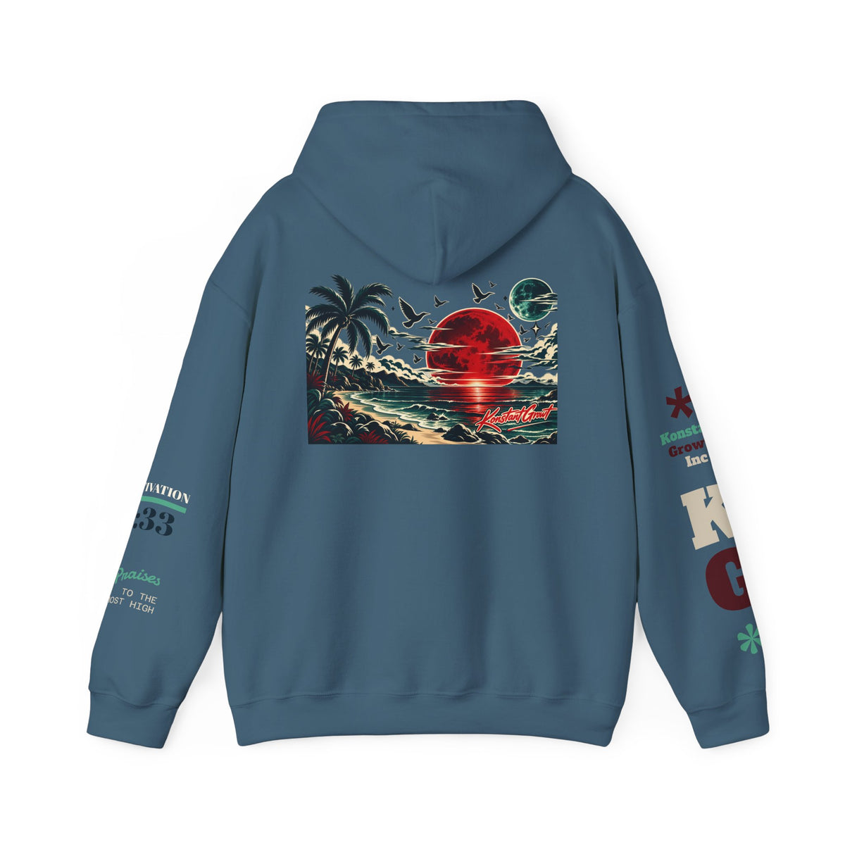 Focused Hoodie — Retro Sunset Palm Beach Graphic Hooded Sweatshirt