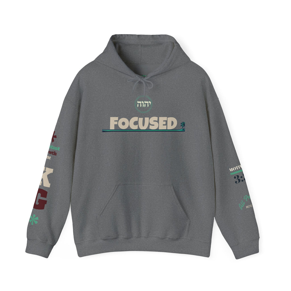 Focused Hoodie — Retro Sunset Palm Beach Graphic Hooded Sweatshirt Printify