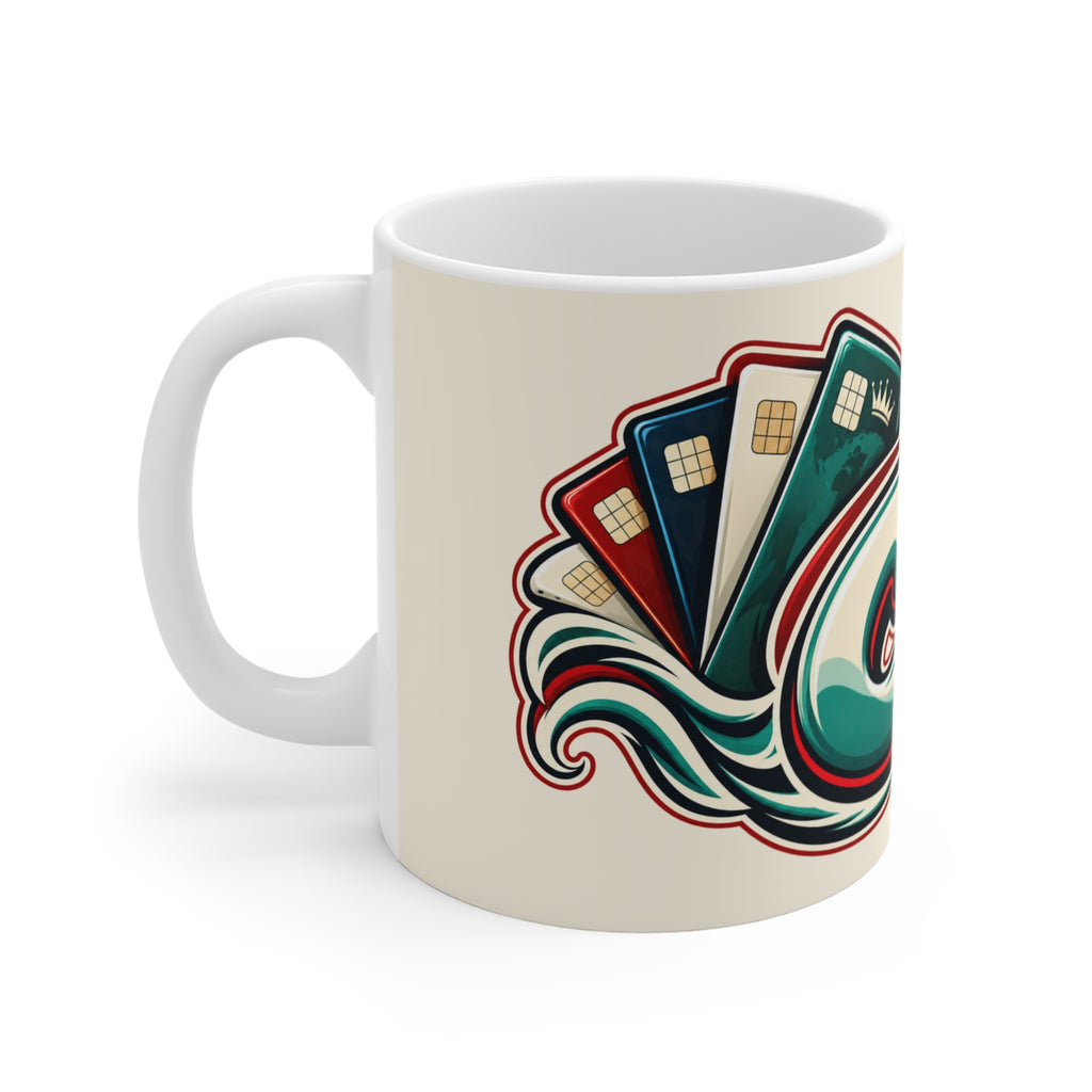 Mug — Retro Casino Poker Chips & Credit Cards Graphic Coffee Cup