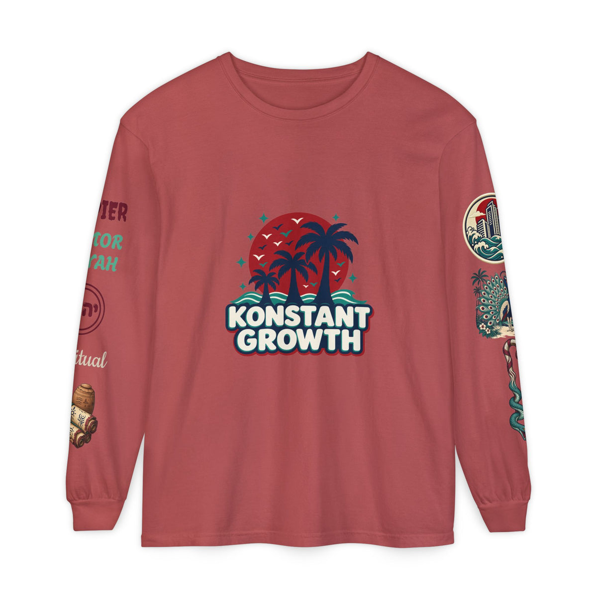 Long Sleeve Tee — "Konstant Growth" Spiritual Palm & Burning Bush Graphic