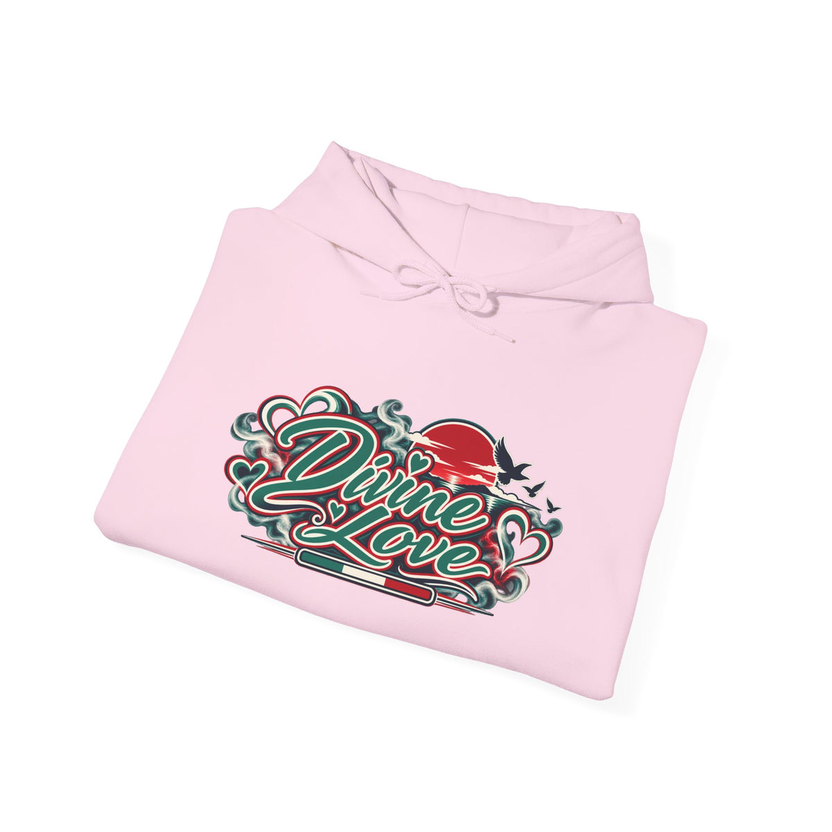 Hoodie - 'Divine Love' Graphic Hoodie with Vintage Bird & Floral Back Artwork