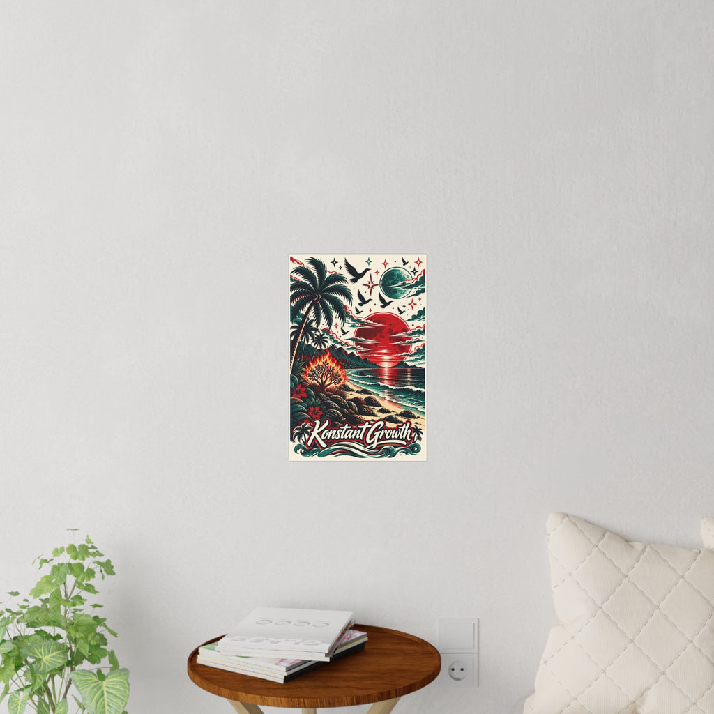 Tropical Sunset Wall Decal — 'Konstant Growth' Beach Poster Sticker