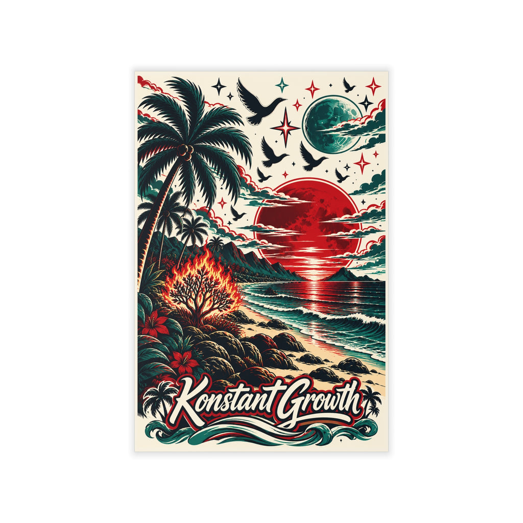 Tropical Sunset Wall Decal — 'Konstant Growth' Beach Poster Sticker