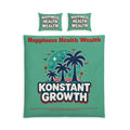 Konstant Growth Cotton Bed Set – "Happiness Health Wealth" Tropical Palm Duvet Cover