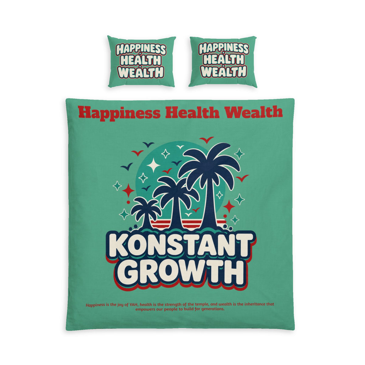 Konstant Growth Cotton Bed Set – "Happiness Health Wealth" Tropical Palm Duvet Cover