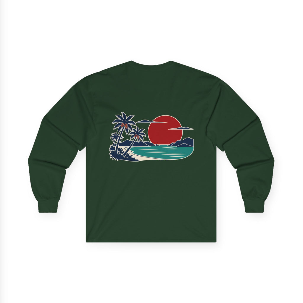 Konstant Growth Script Long Sleeve Tee | Retro Palm Sunset Beach Graphic