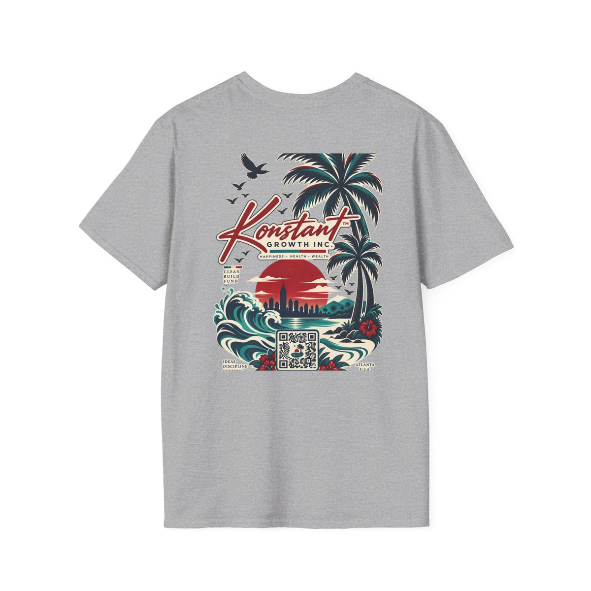 Konstant Growth Beach Graphic T-Shirt — Retro Palm Sunset Surf Design