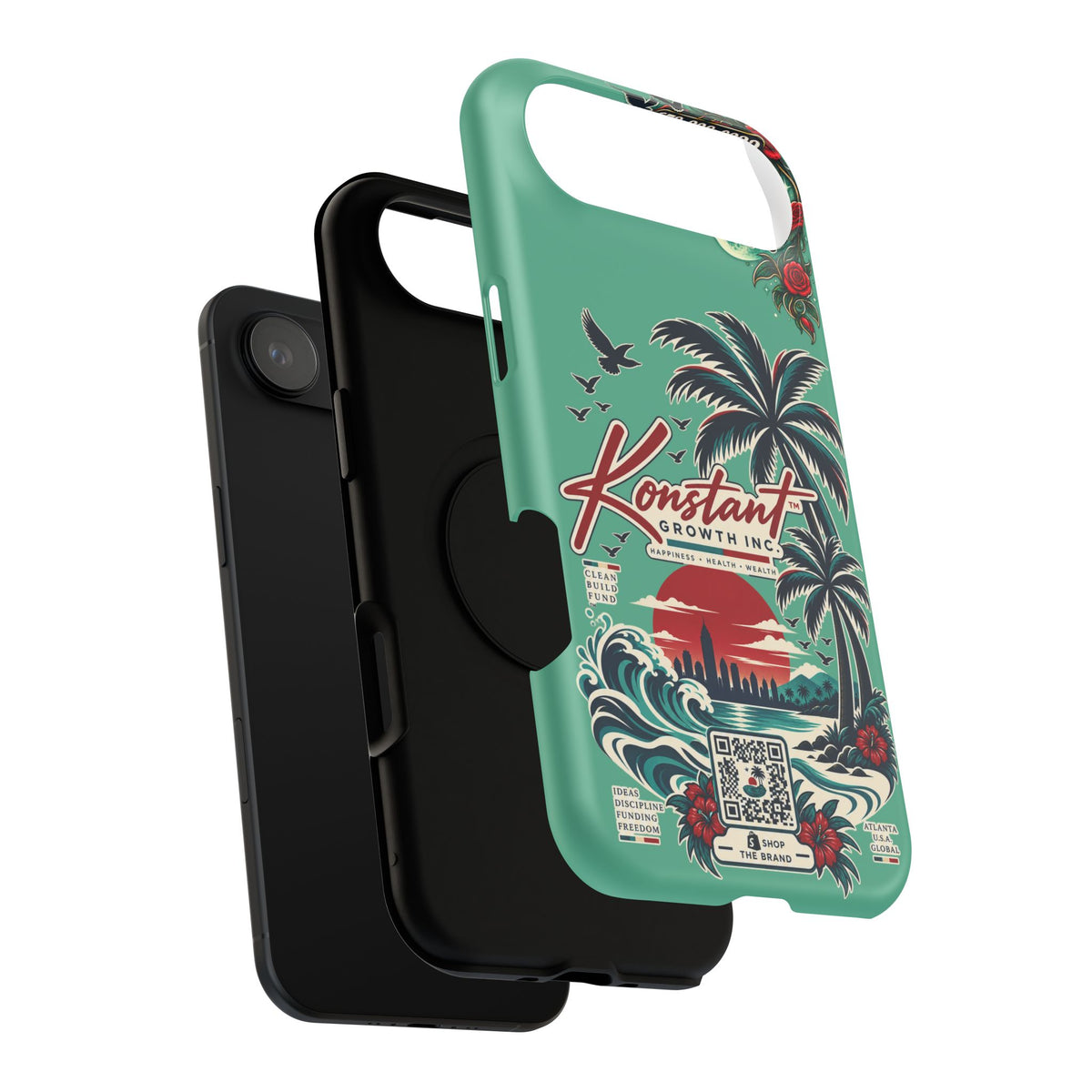 Tropical Palm Impact Phone Case — "Konstant Growth Inc." Retro Sunset Floral Design
