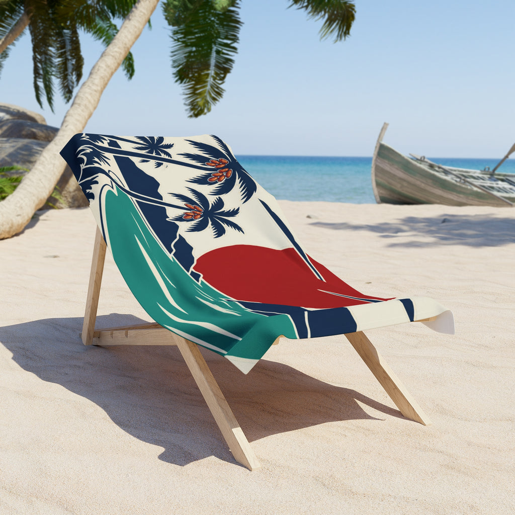 Tropical Sunset Beach Towel – Retro Palm Tree Ocean Design