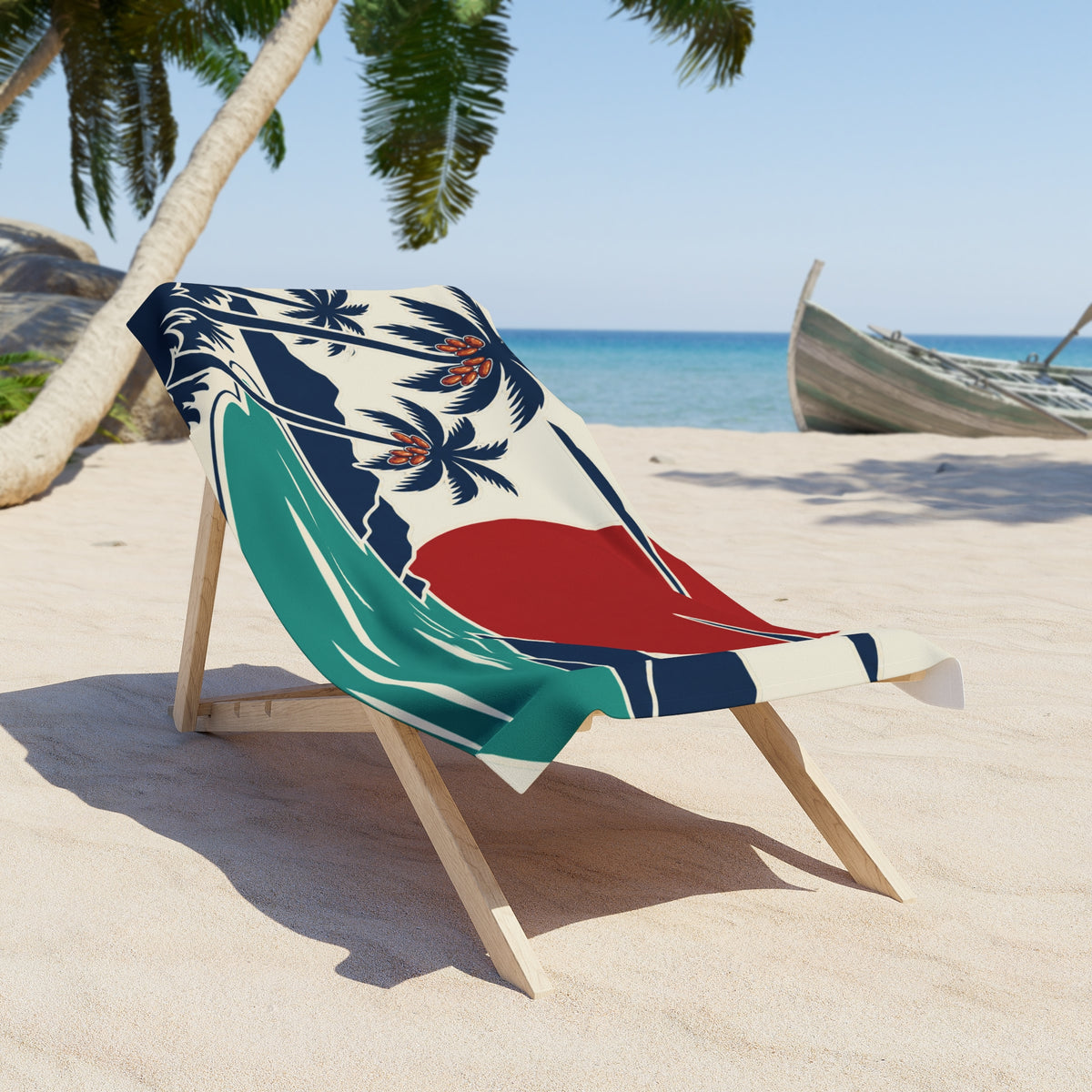 Tropical Sunset Beach Towel – Retro Palm Tree Ocean Design
