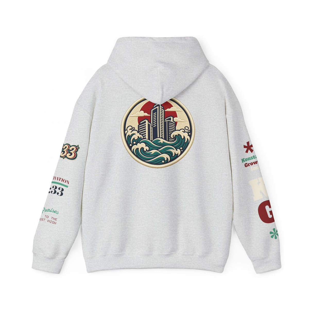 Build Cityscape Hoodie — Vintage Surf-Inspired 'BUILD' Graphic Pullover Printify