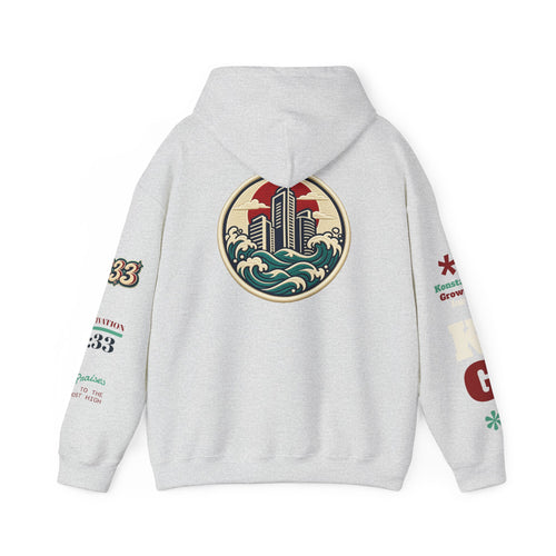 Build Cityscape Hoodie — Vintage Surf-Inspired 'BUILD' Graphic Pullover Printify