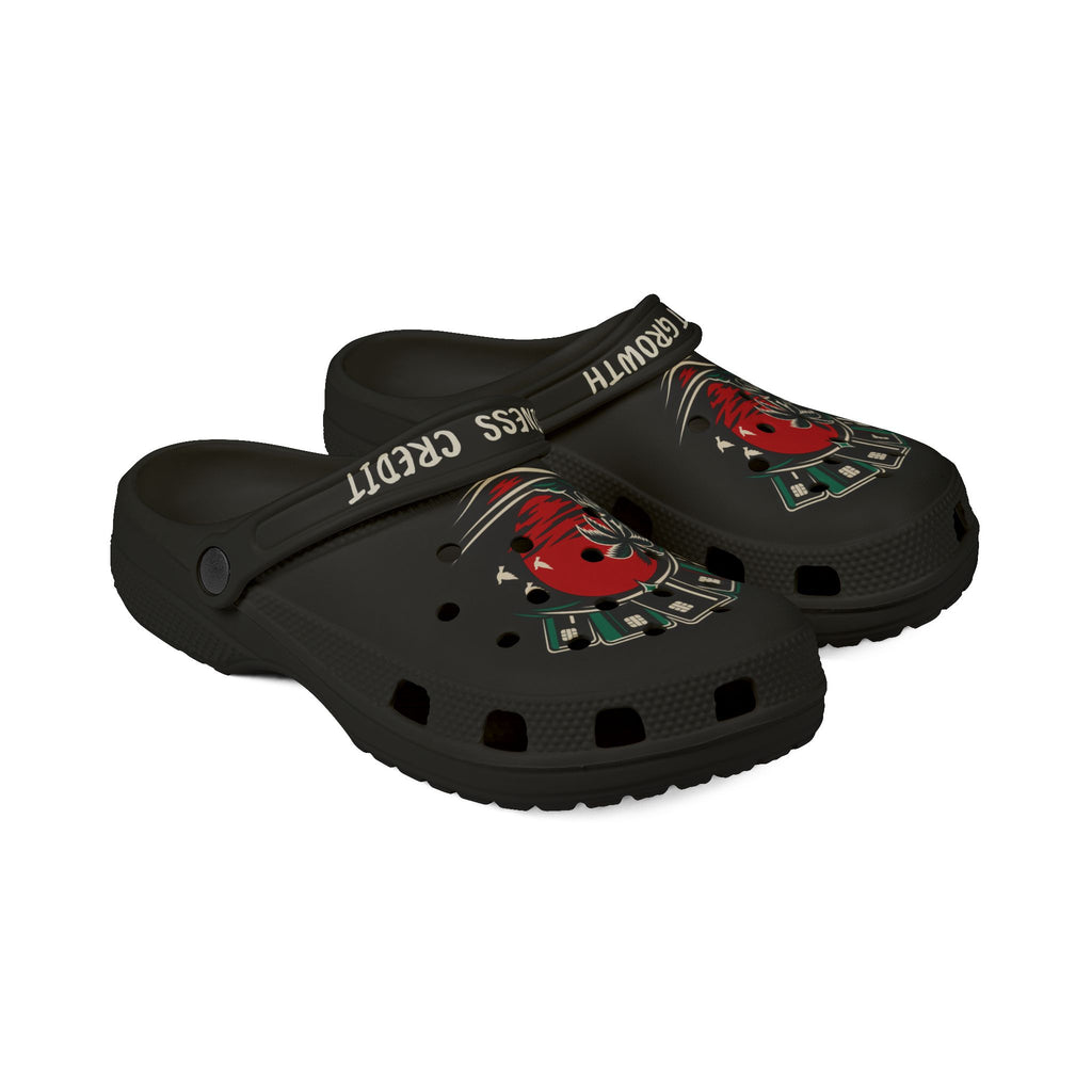 Black Graphic Foam Clogs — ‘Konstant Growth’ Retro Sunset Design