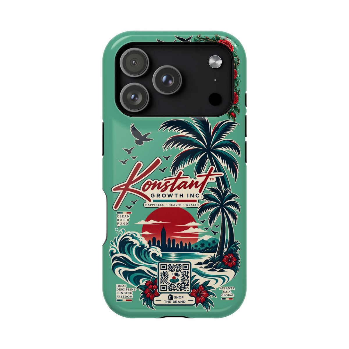 Tropical Palm Impact Phone Case — "Konstant Growth Inc." Retro Sunset Floral Design Printify