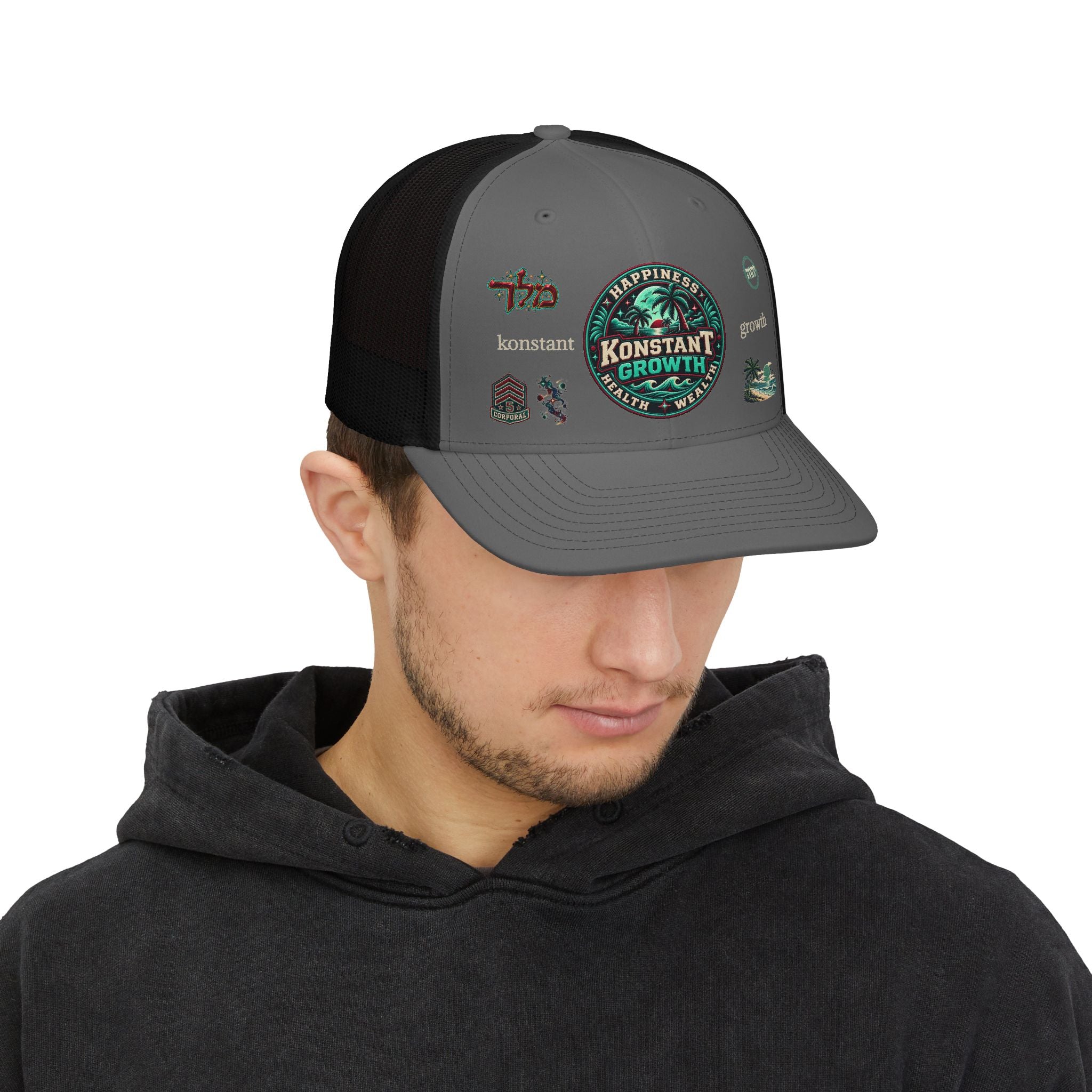 Konstant Growth Trucker Cap — Tropical Palm Patch Snapback