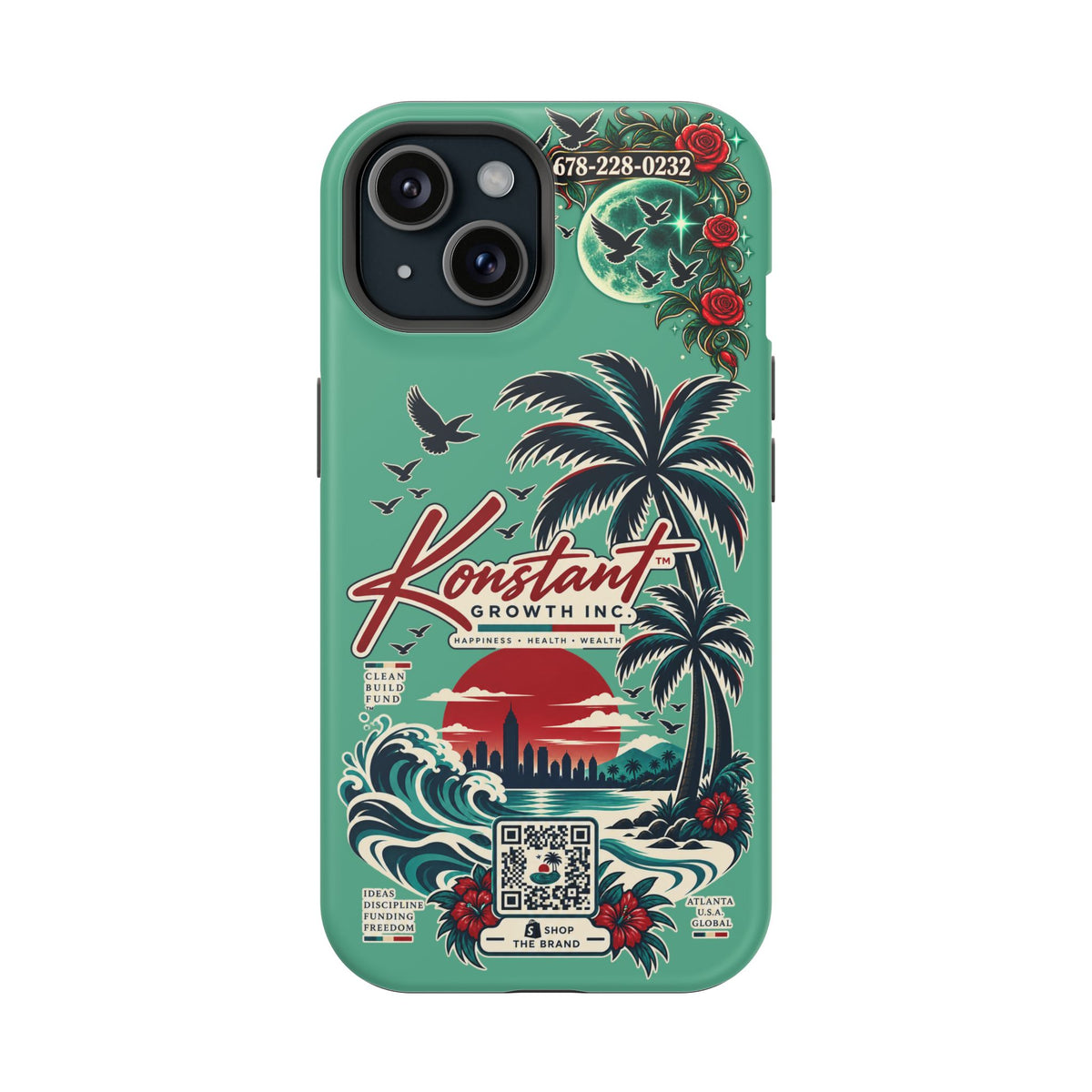 Tropical Palm Impact Phone Case — "Konstant Growth Inc." Retro Sunset Floral Design Printify