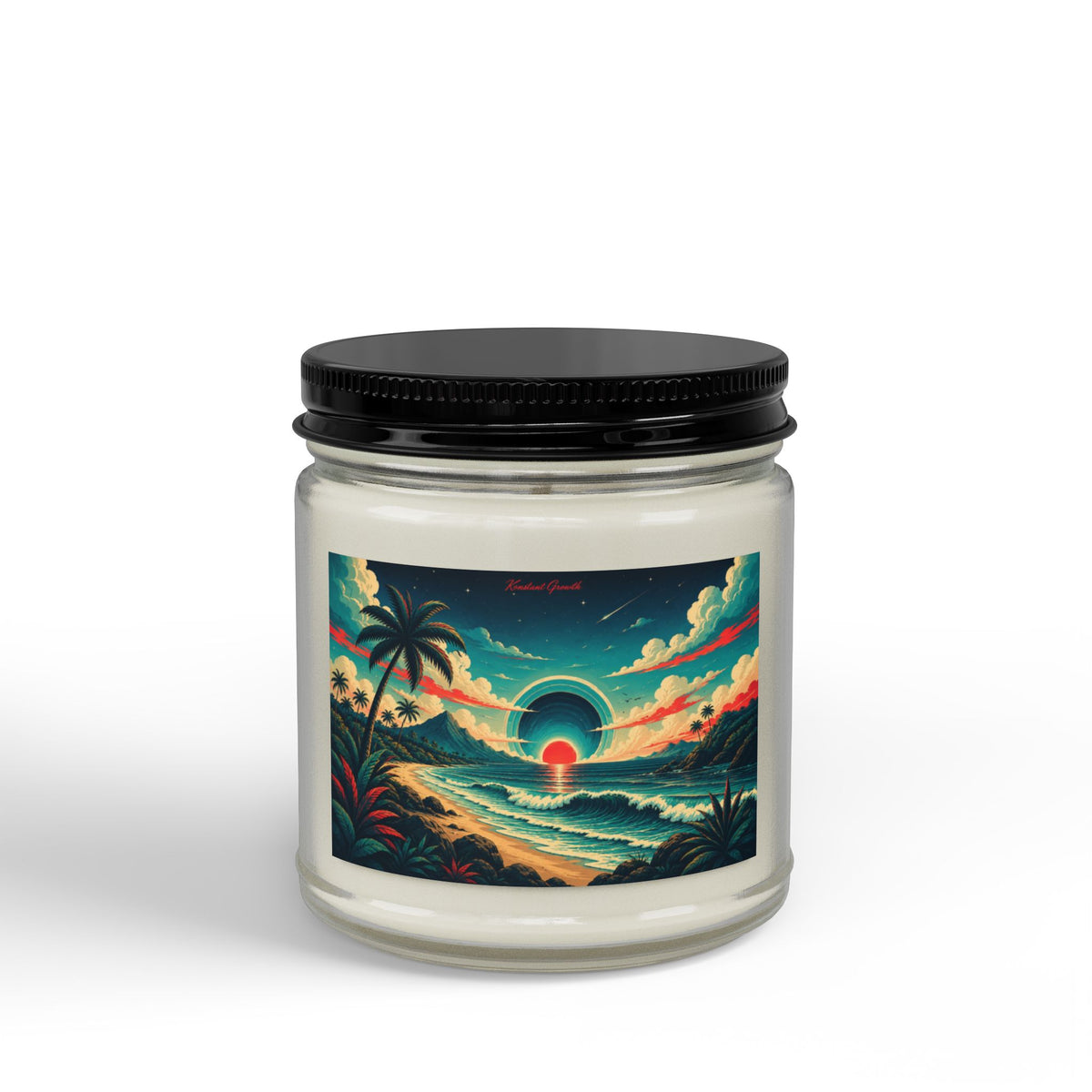 Tropical Sunset Beach Candle | Soy Jar Candle with Black Lid