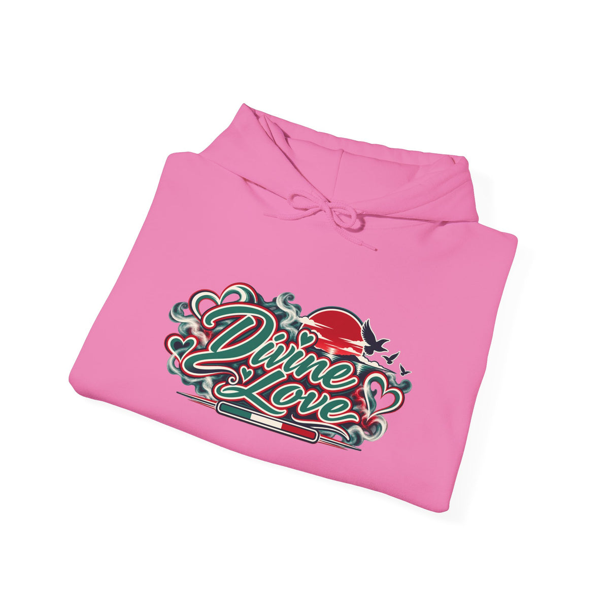 Hoodie - 'Divine Love' Graphic Hoodie with Vintage Bird & Floral Back Artwork