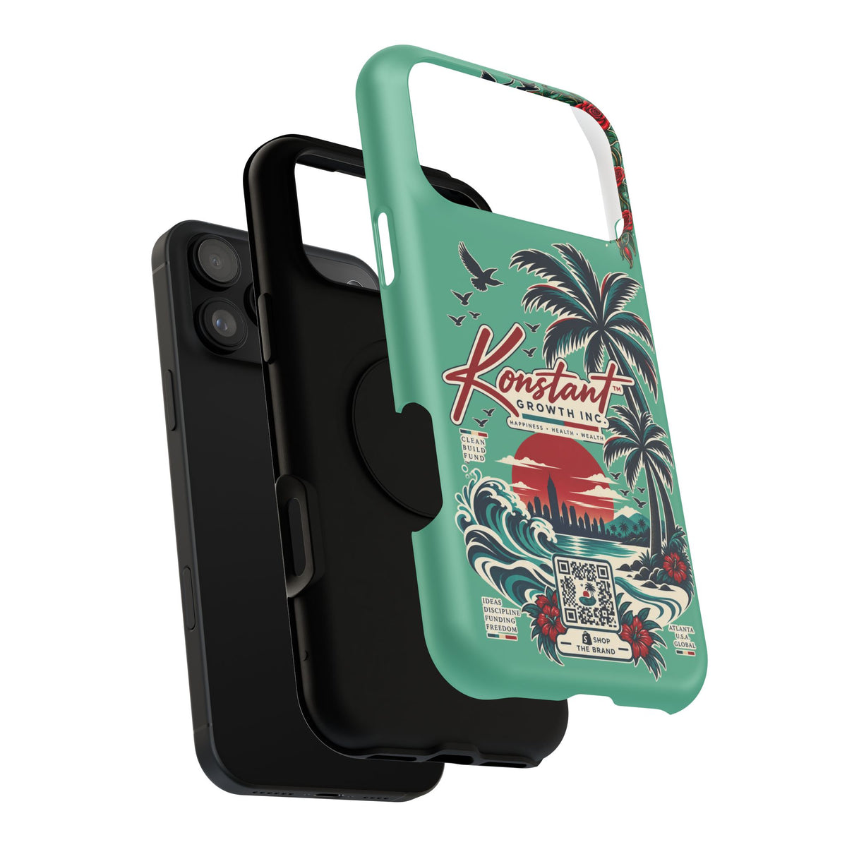 Tropical Palm Impact Phone Case — "Konstant Growth Inc." Retro Sunset Floral Design