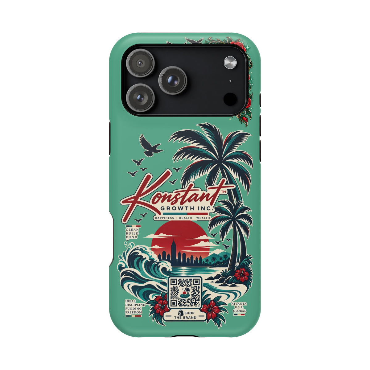 Tropical Palm Impact Phone Case — "Konstant Growth Inc." Retro Sunset Floral Design Printify