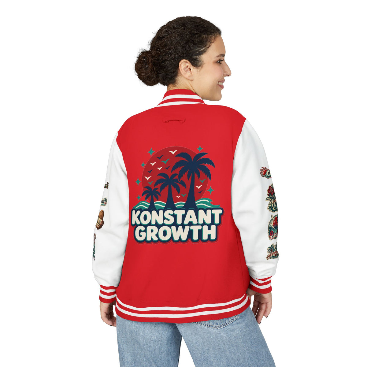 Letterman Jacket — "Konstant Growth" Palm Graphic with "Happiness Health Wealth" Chest Patch