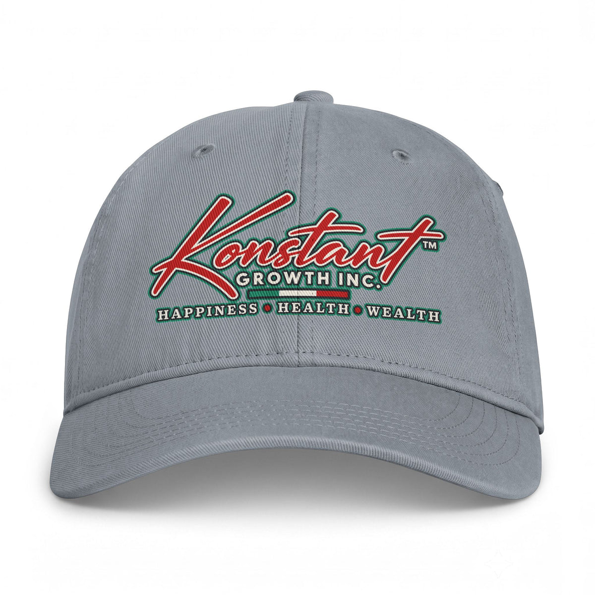 Konstant Growth Inc. Embroidered Baseball Cap — "Happiness • Health • Wealth" Printify