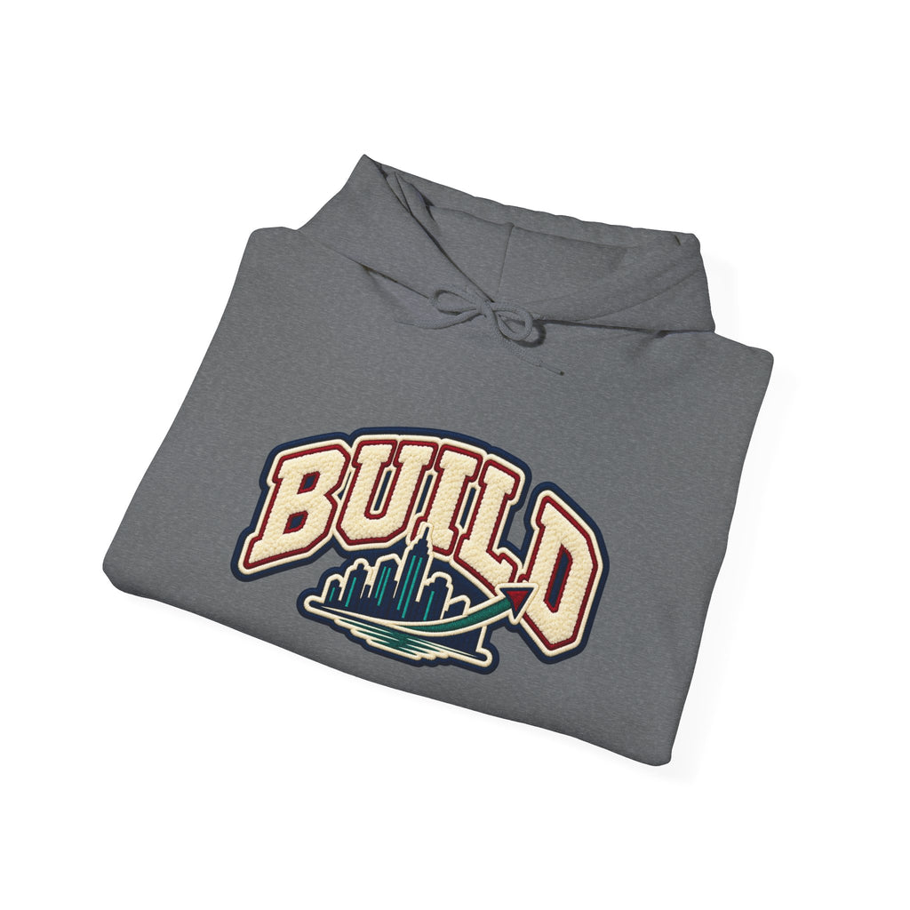 Build Cityscape Hoodie — Vintage Surf-Inspired 'BUILD' Graphic Pullover
