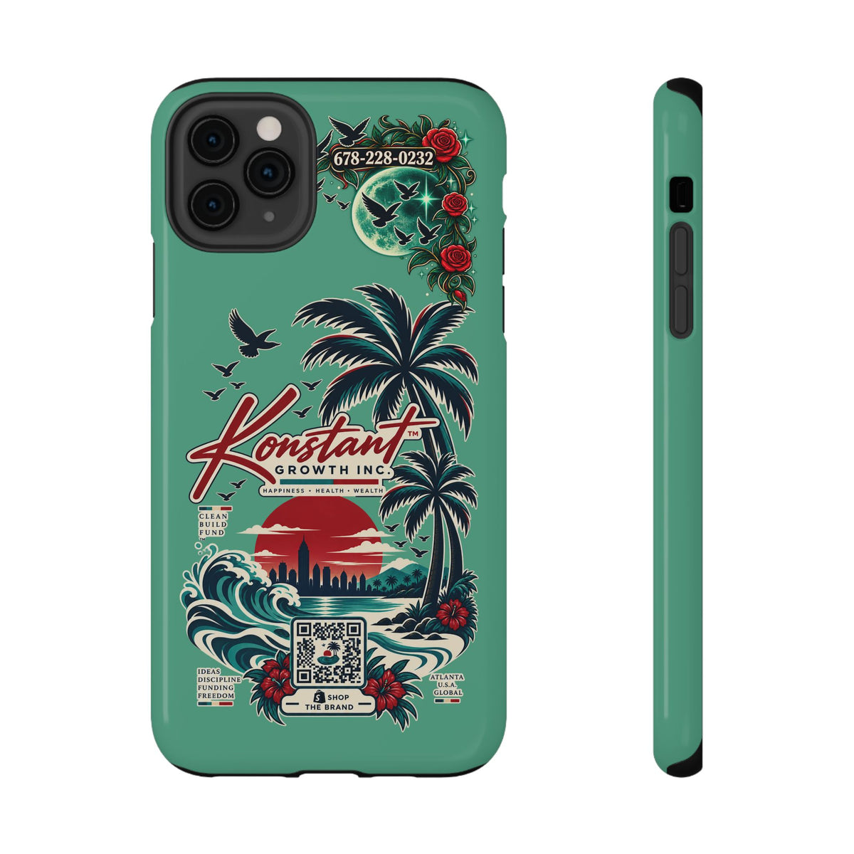 Tropical Palm Impact Phone Case — "Konstant Growth Inc." Retro Sunset Floral Design Printify