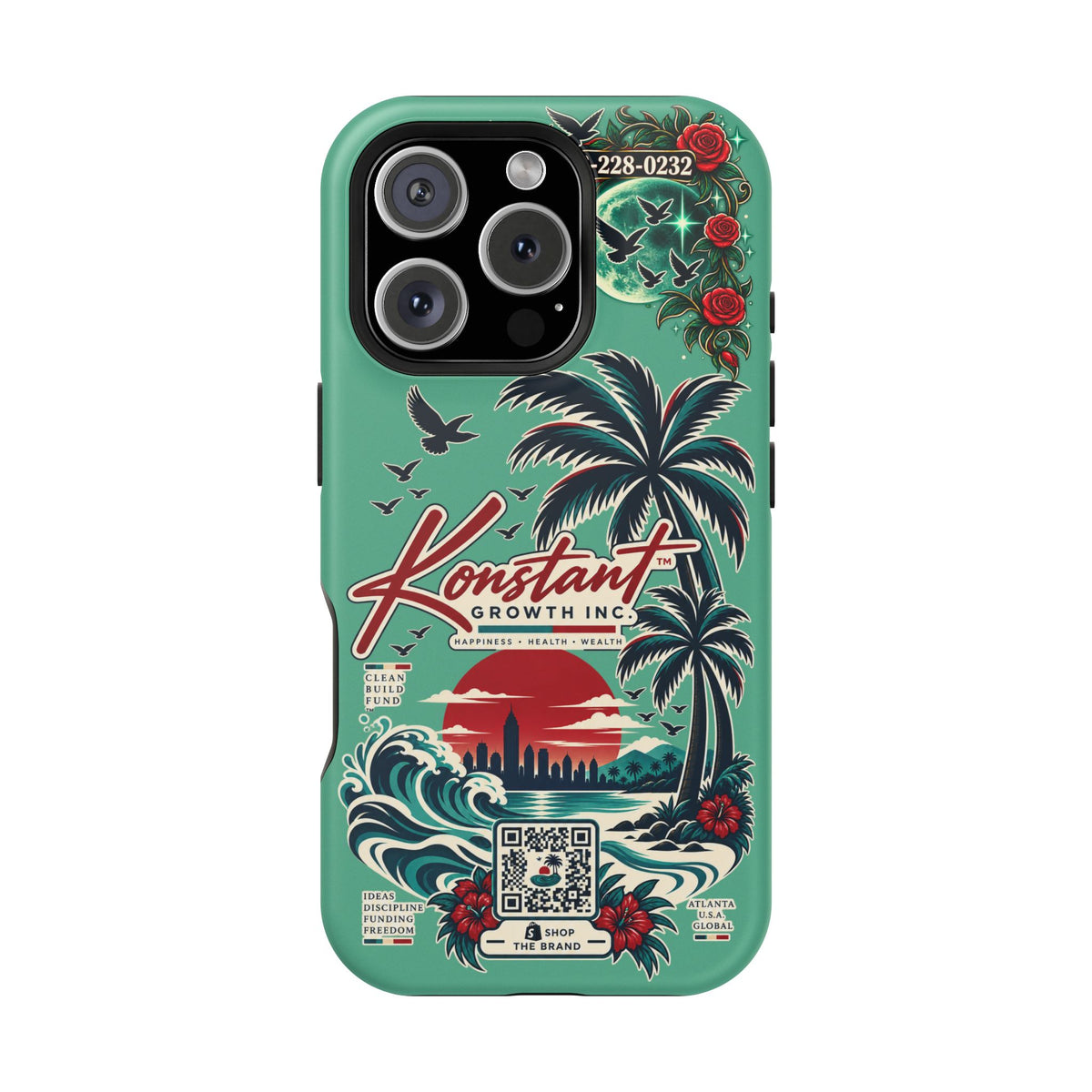 Tropical Palm Impact Phone Case — "Konstant Growth Inc." Retro Sunset Floral Design Printify