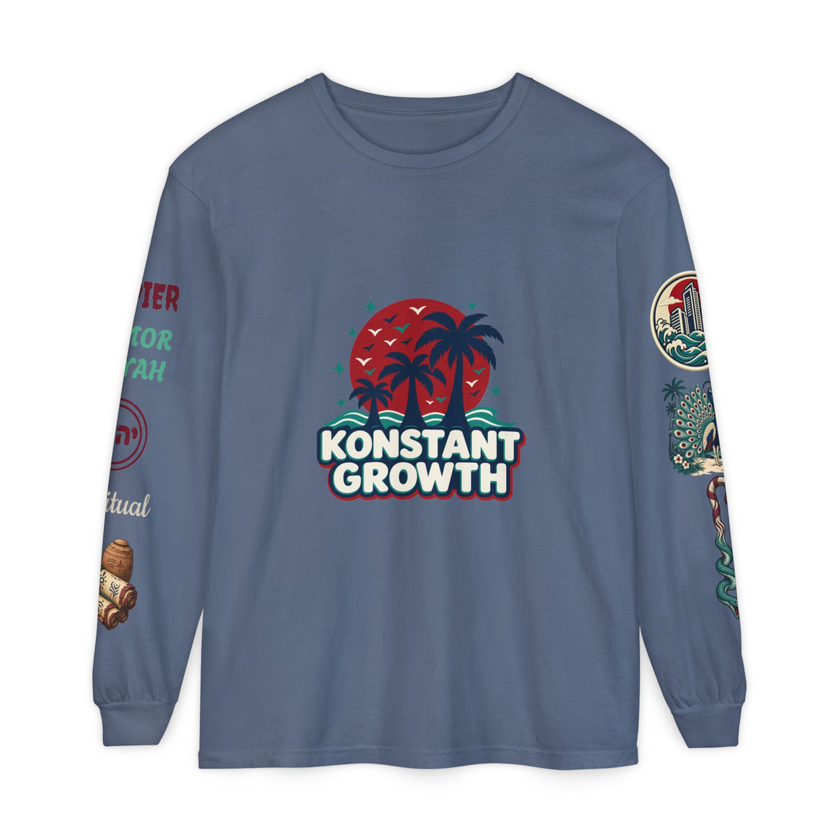 Long Sleeve Tee — "Konstant Growth" Spiritual Palm & Burning Bush Graphic