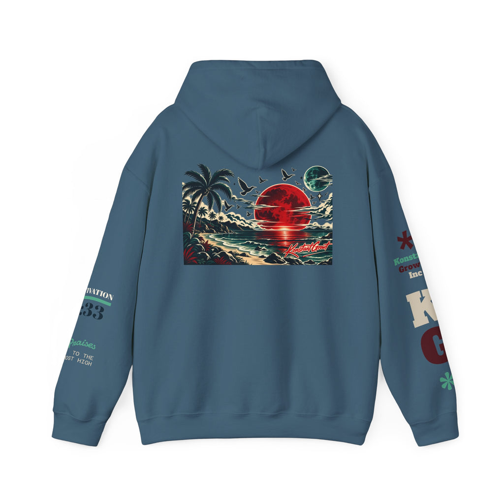 Tropical Graphic Hoodie — "Konstant Growth" Sunset Beach Pullover
