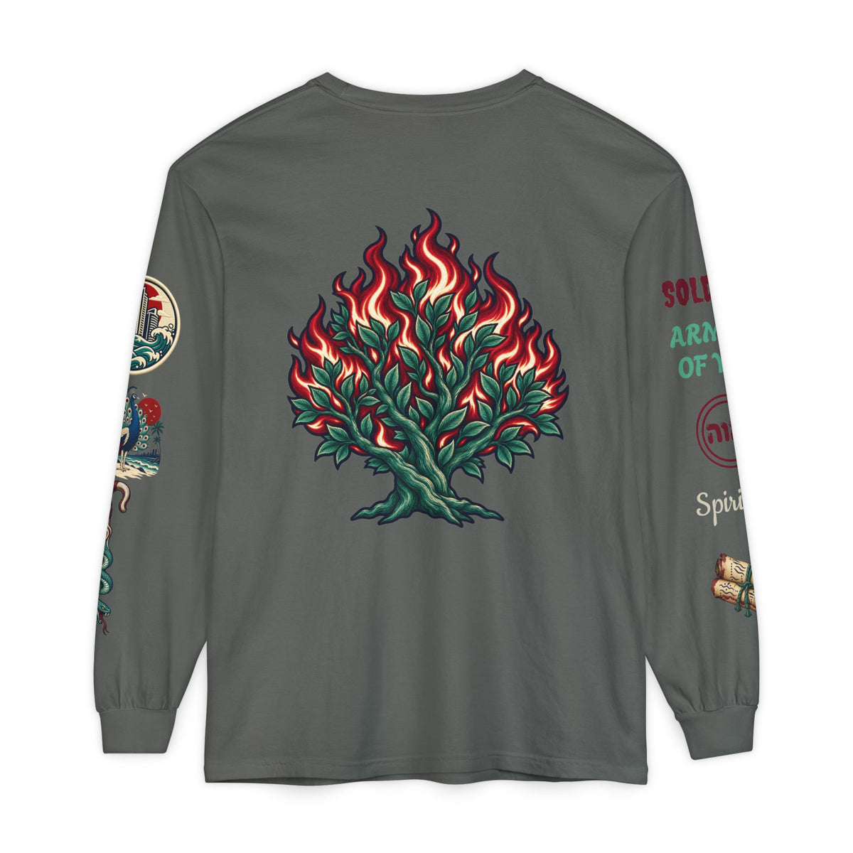 Long Sleeve Tee — "Konstant Growth" Spiritual Palm & Burning Bush Graphic Printify