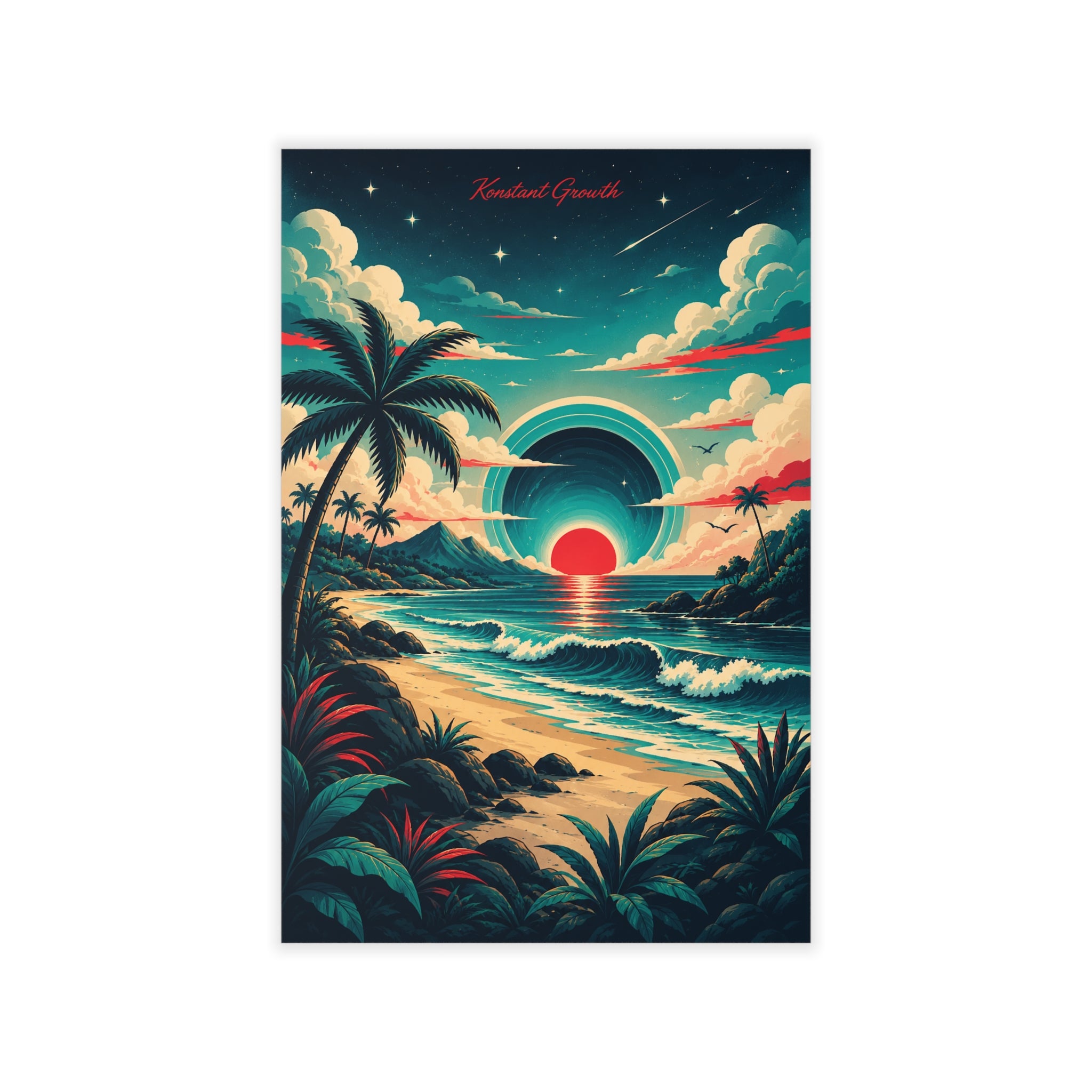 Retro Tropical Sunset Wall Decal | Beach Palm Ocean Sunset
