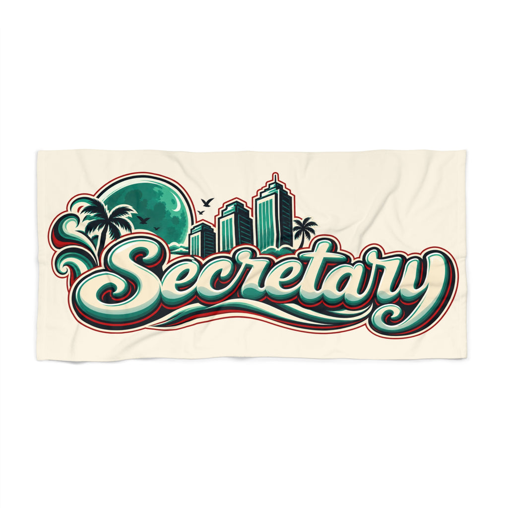 Secretary Beach Towel – Retro Tropical Script Design