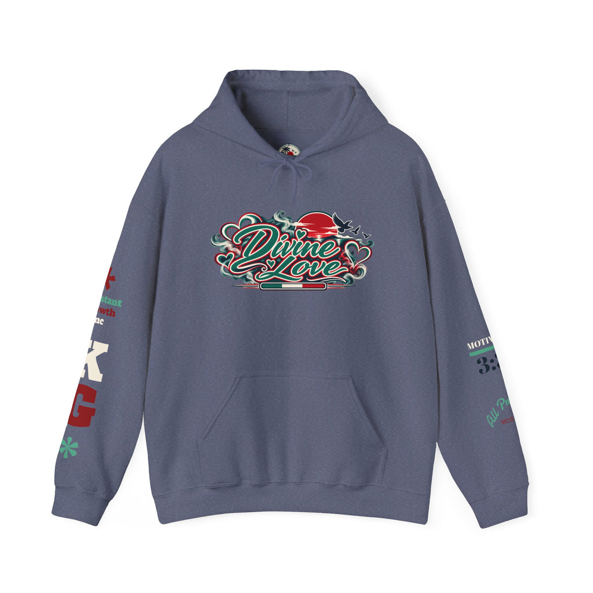 Divine Love Graphic Hoodie — Vintage Bird & Floral Artwork Printify