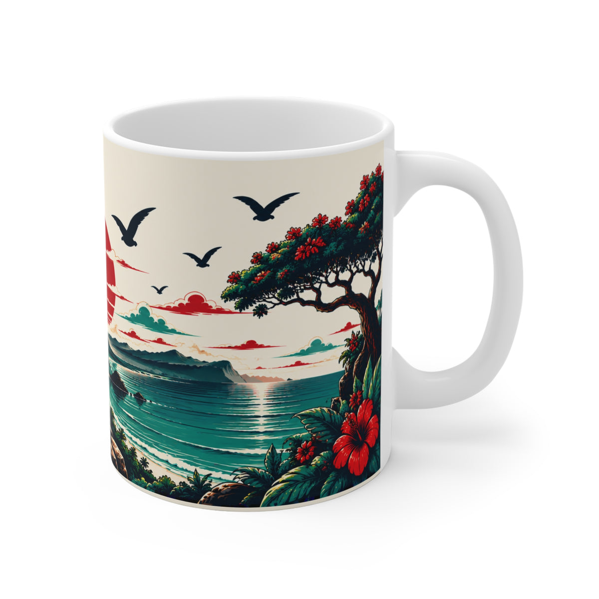 Tropical Sunset Scenic Mug — Hawaiian Beach Landscape Coffee Cup
