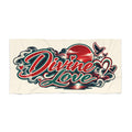 Divine Love Beach Towel — Retro Sunset Hearts & Birds Coastal Towel