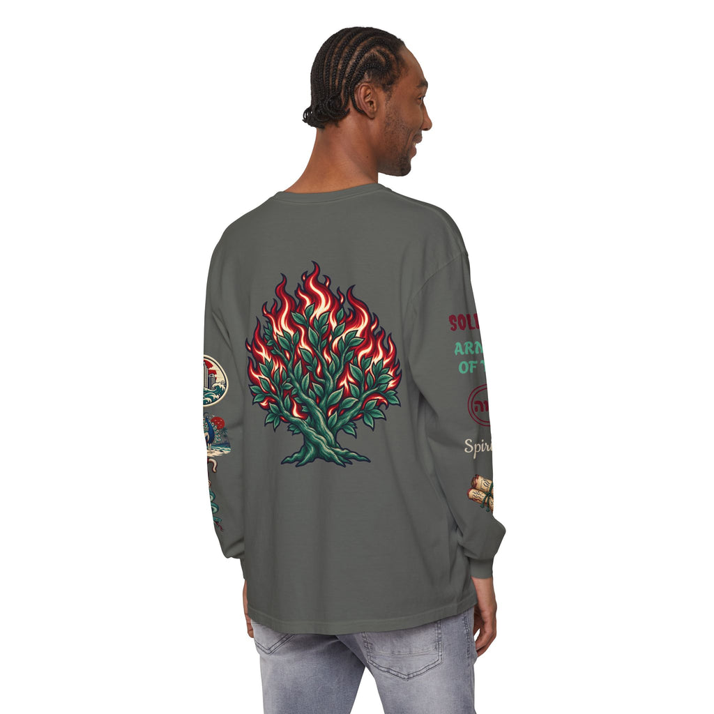 Long Sleeve Tee — "Konstant Growth" Spiritual Palm & Burning Bush Graphic