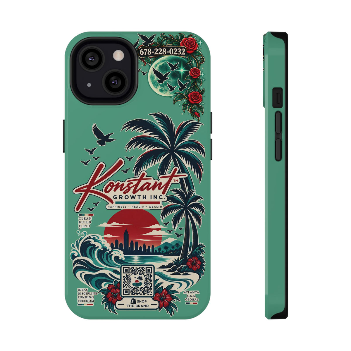 Tropical Palm Impact Phone Case — "Konstant Growth Inc." Retro Sunset Floral Design Printify